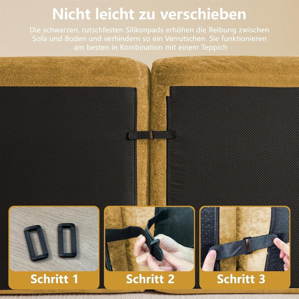 Rahmenloses Cord Modulsofa in Gelb seitlich