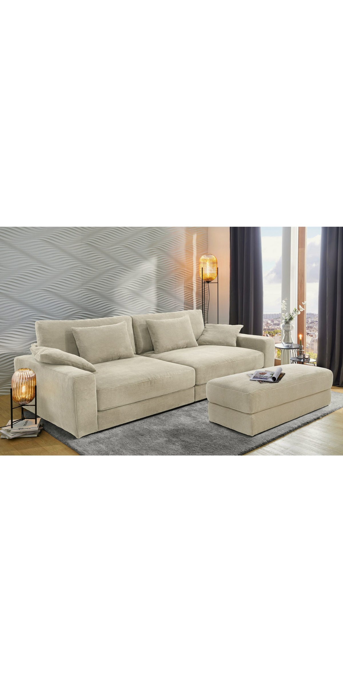 Big Sofa Cord 15251 mit Rückenkissen im Wohnzimmer