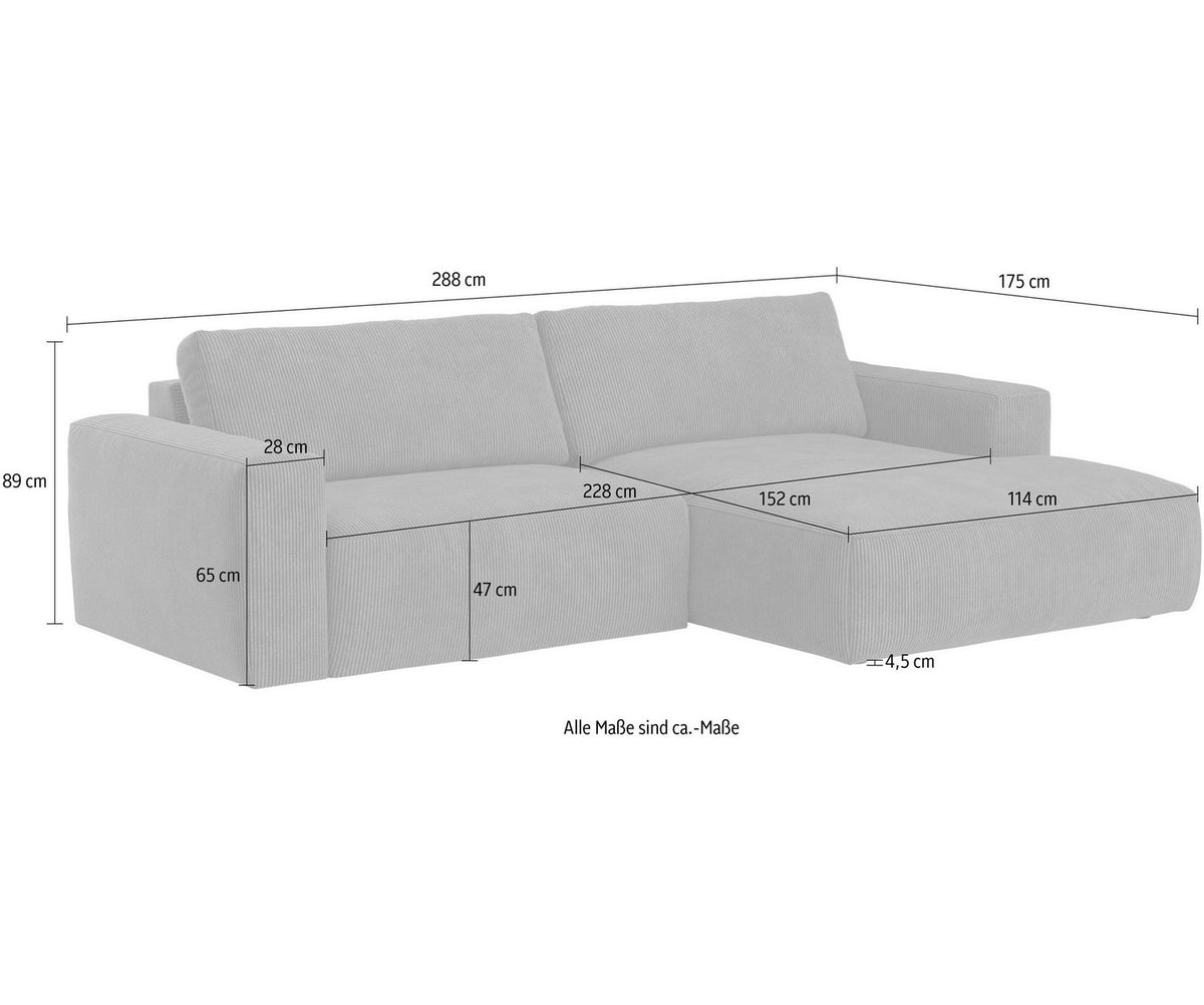 Cord Ecksofa LASSO Seitenansicht mit Armlehne