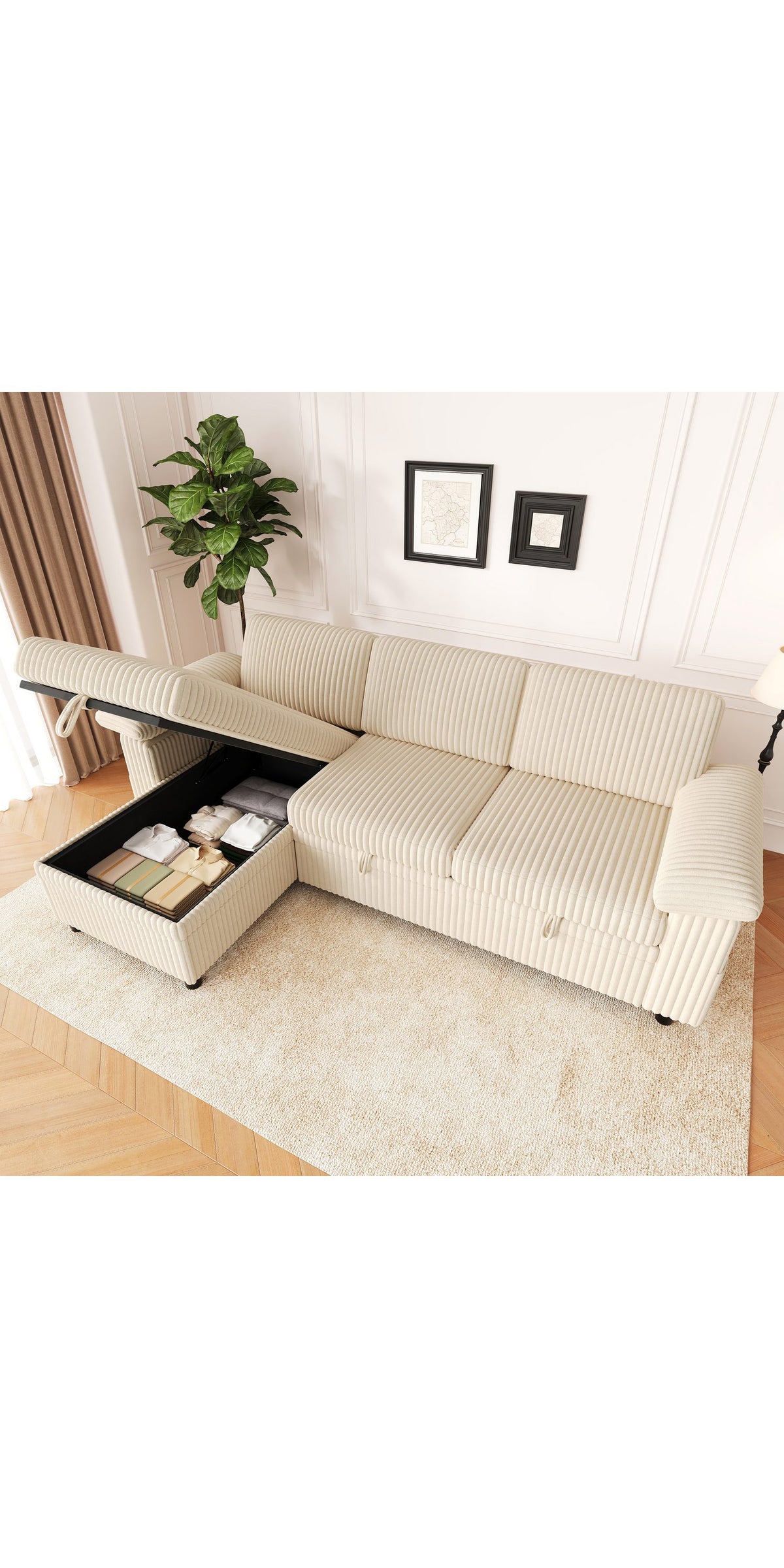 Cord Ecksofa 212 cm in Beige Ansicht 2