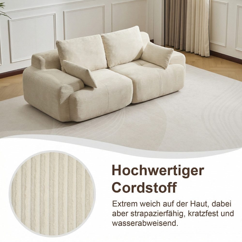 Seitenansicht des weißen Cord Sofas