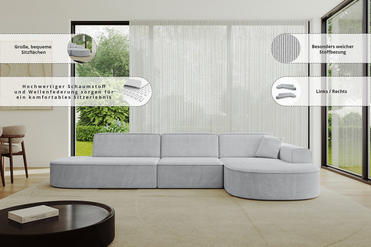 Cord Ecksofa MARI-L2 Rosa Detailansicht des Cordbezugs