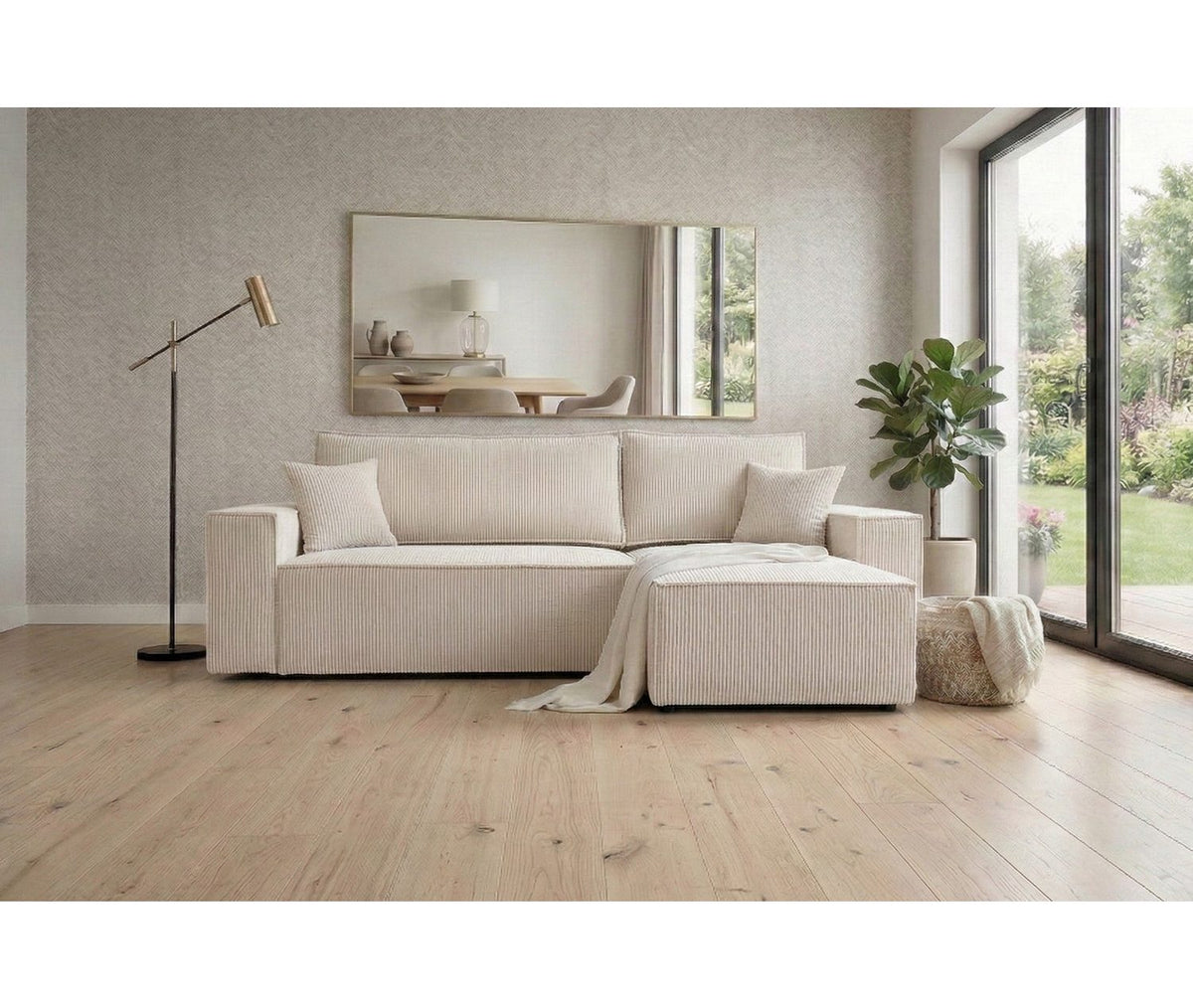 Detailaufnahme des Poso Cordstoffs in Beige