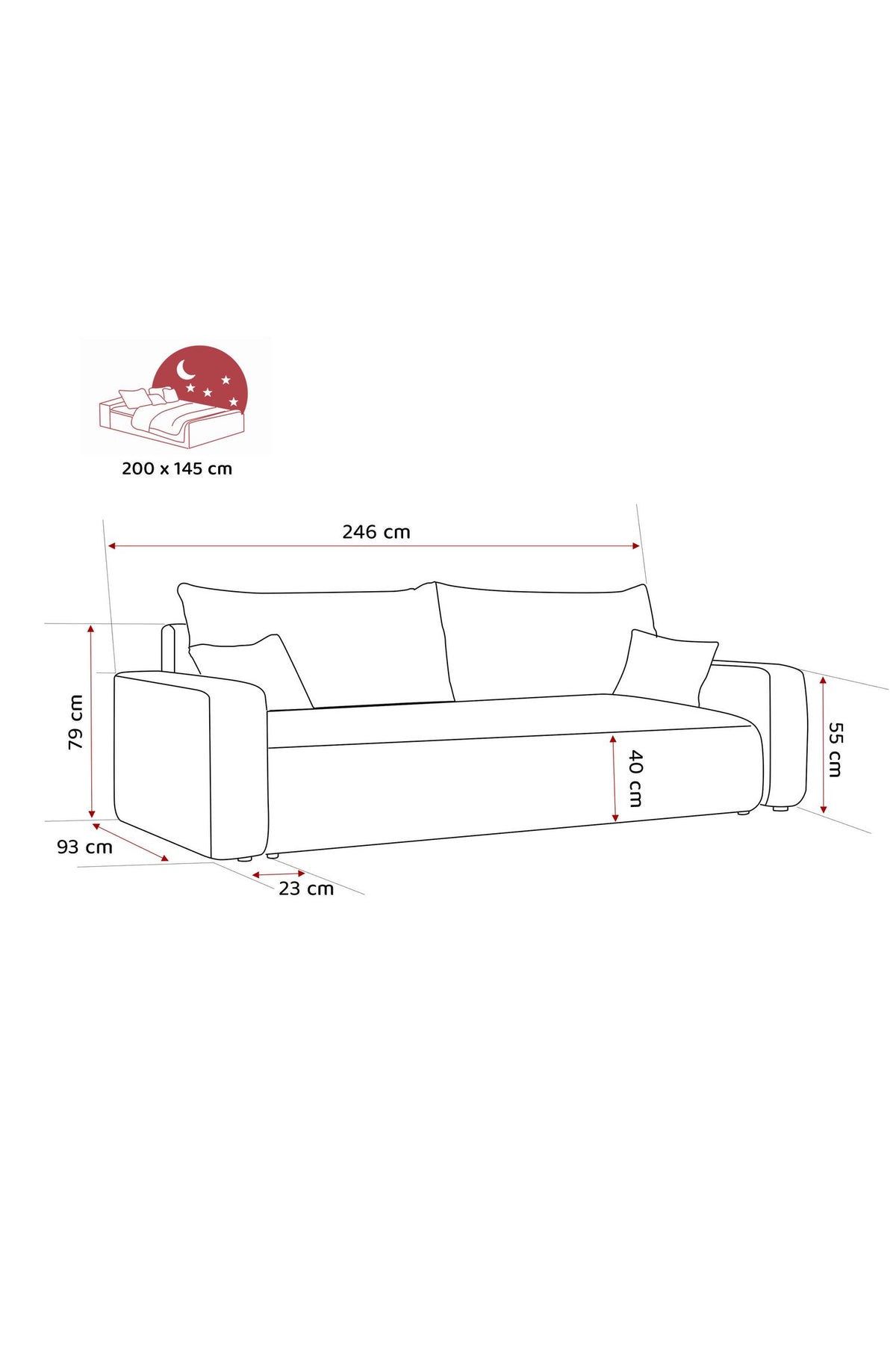 Schlafsofa PIANO mit nach vorne ausgezogener Liegefläche