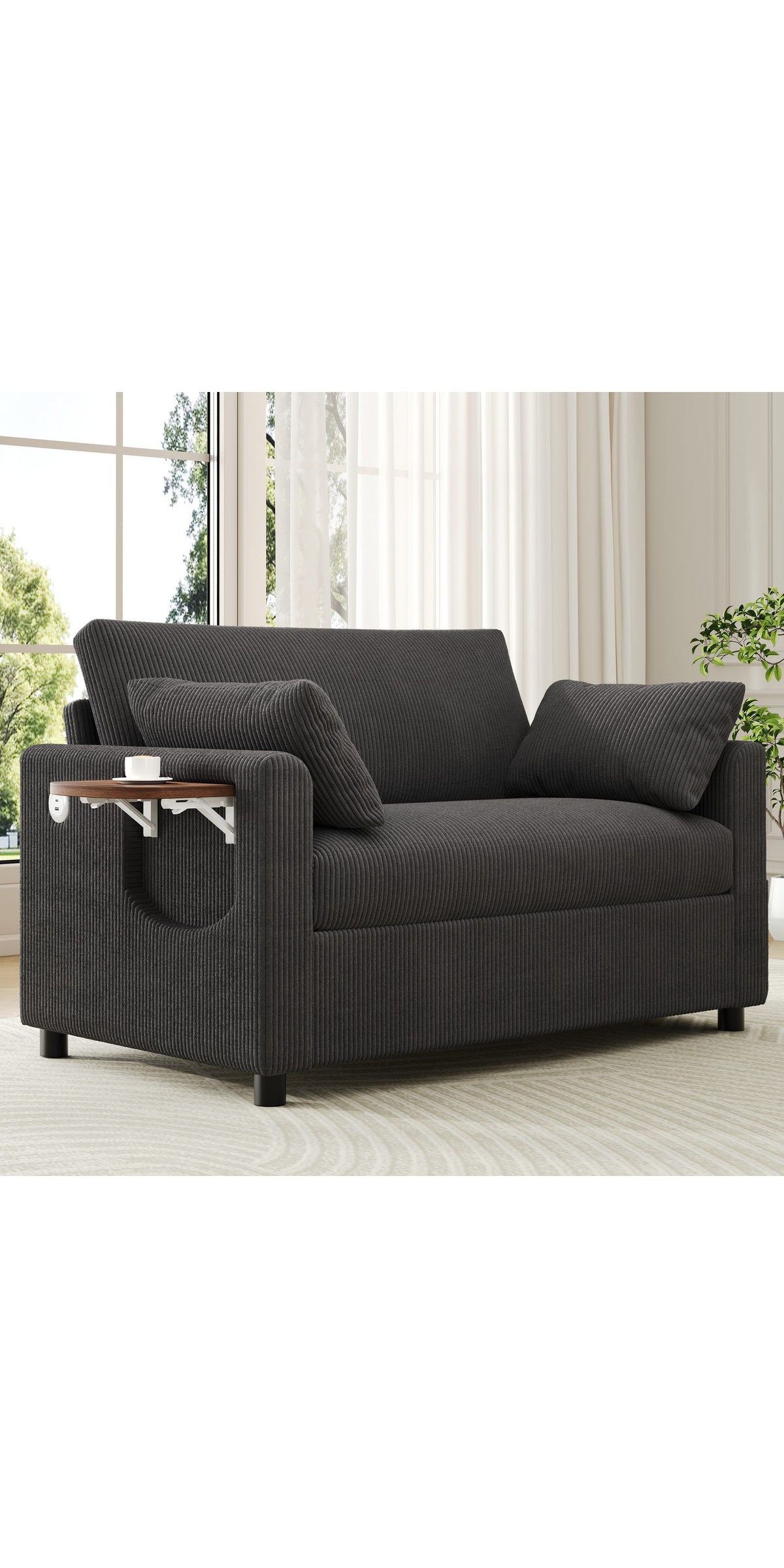 Cord Schlafsofa in Grau von vorne