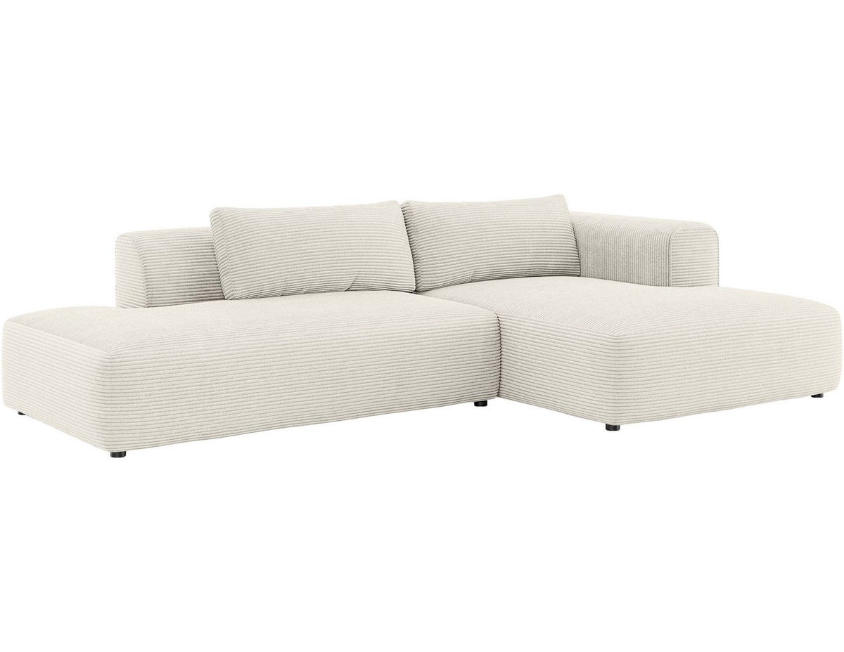 Cord Ecksofa TIARRA in Creme mit losen Rueckenkissen