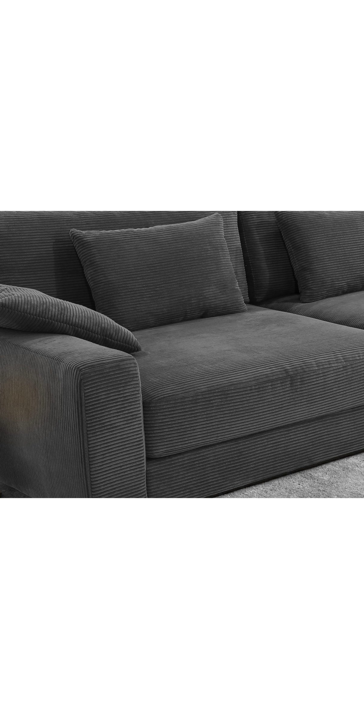 Seitenansicht des Cord Big Sofas in Dunkelgrau