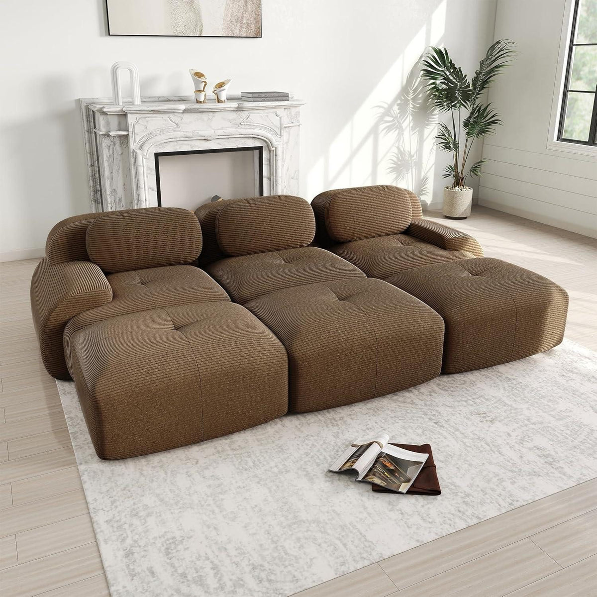 Cord Ecksofa als L-Form gestellt
