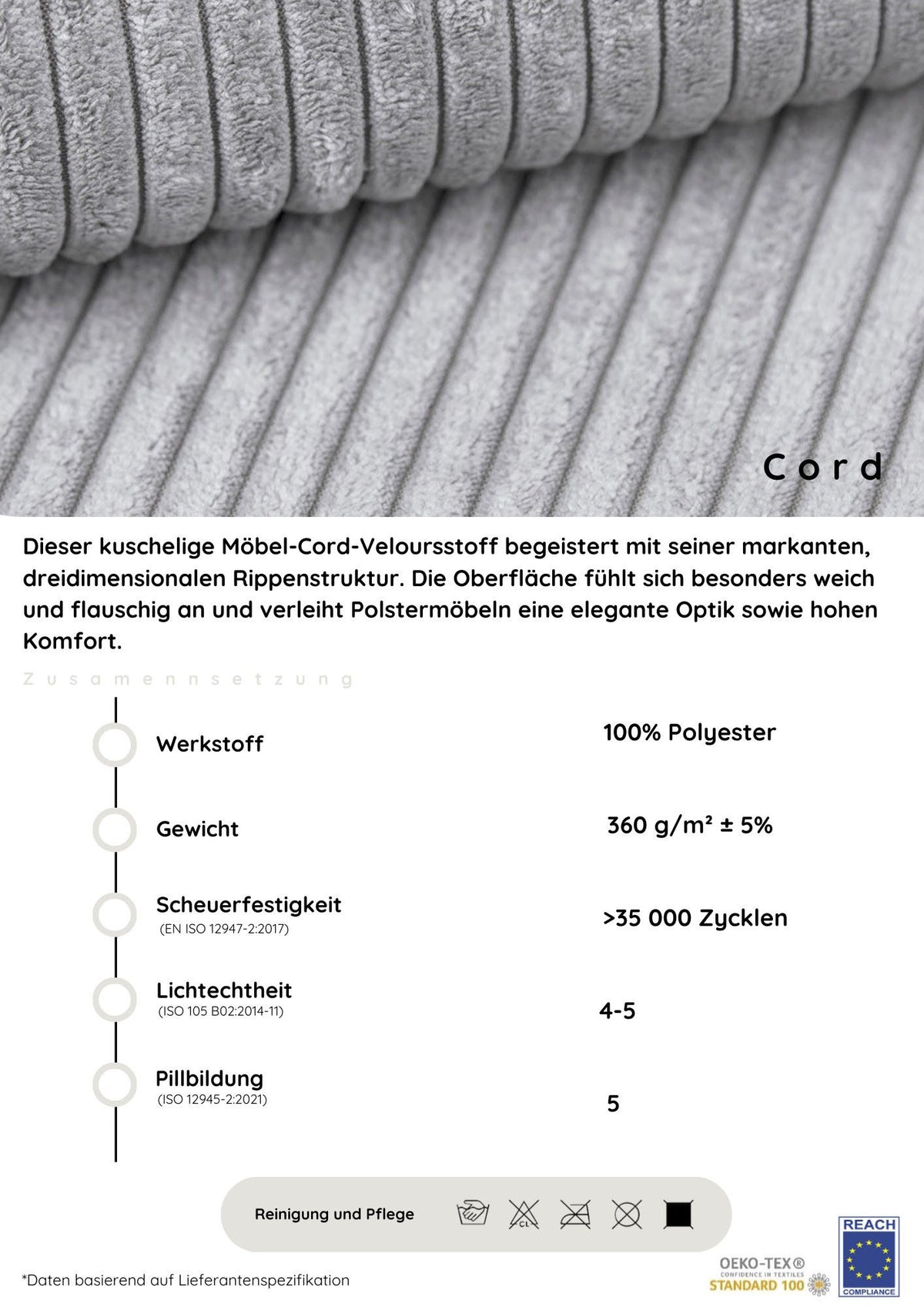 Detailaufnahme des Cordbezugs in Taupe