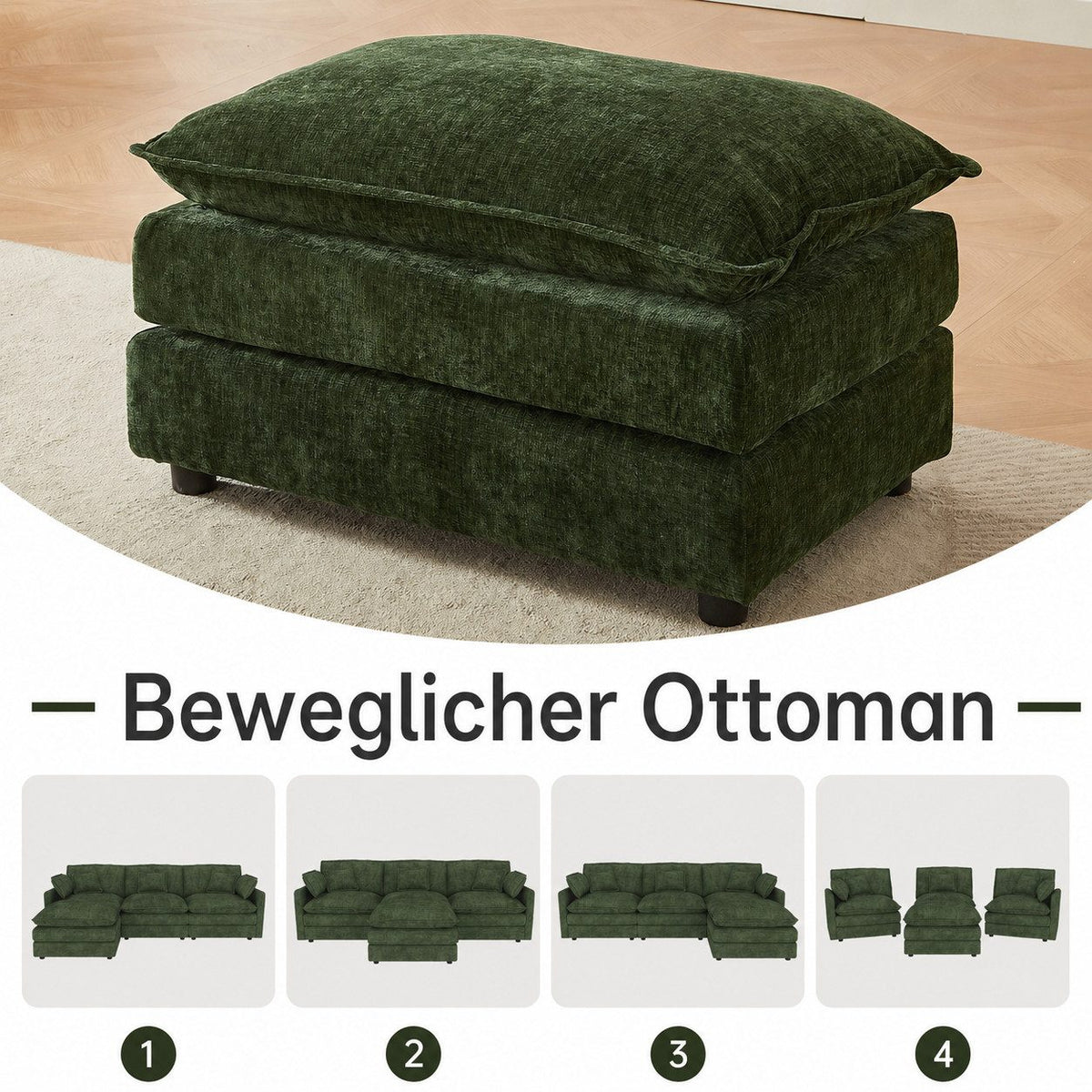 Fußstütze und Zierkissen der Kord Wohnlandschaft