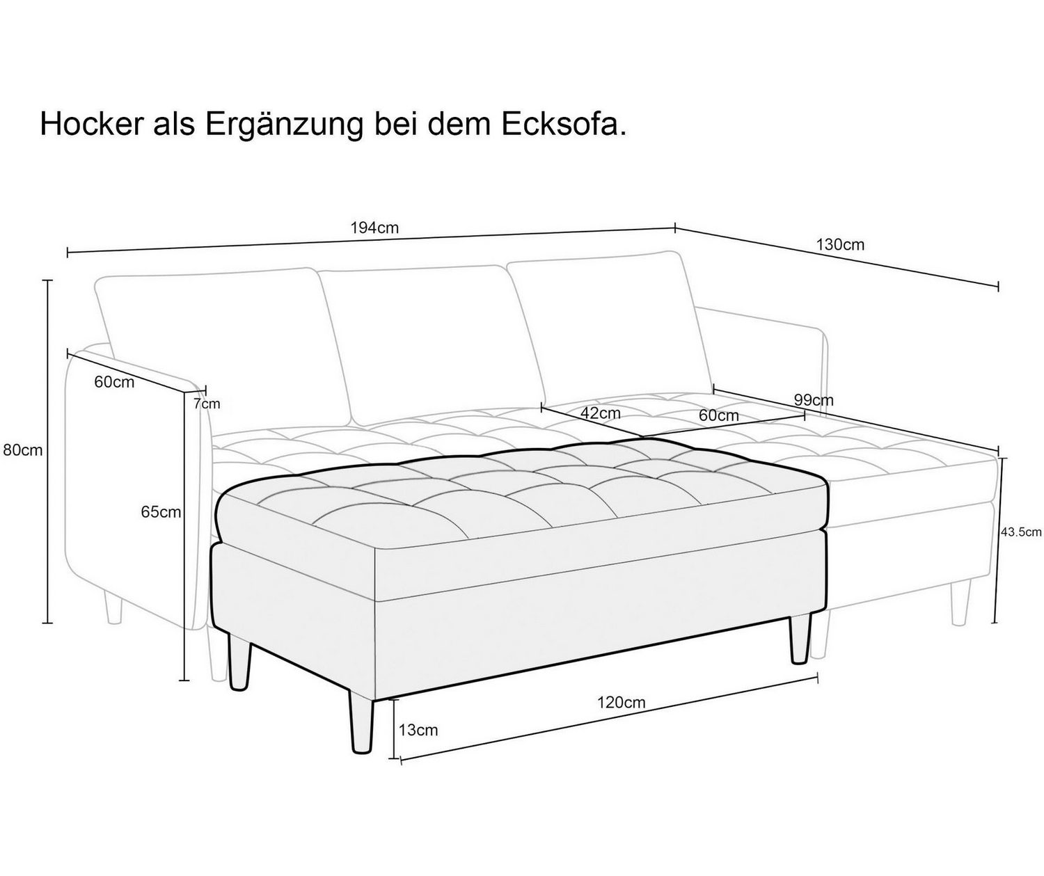 Cord Ecksofa LINDHUS mit Recamiere auf der rechten Seite