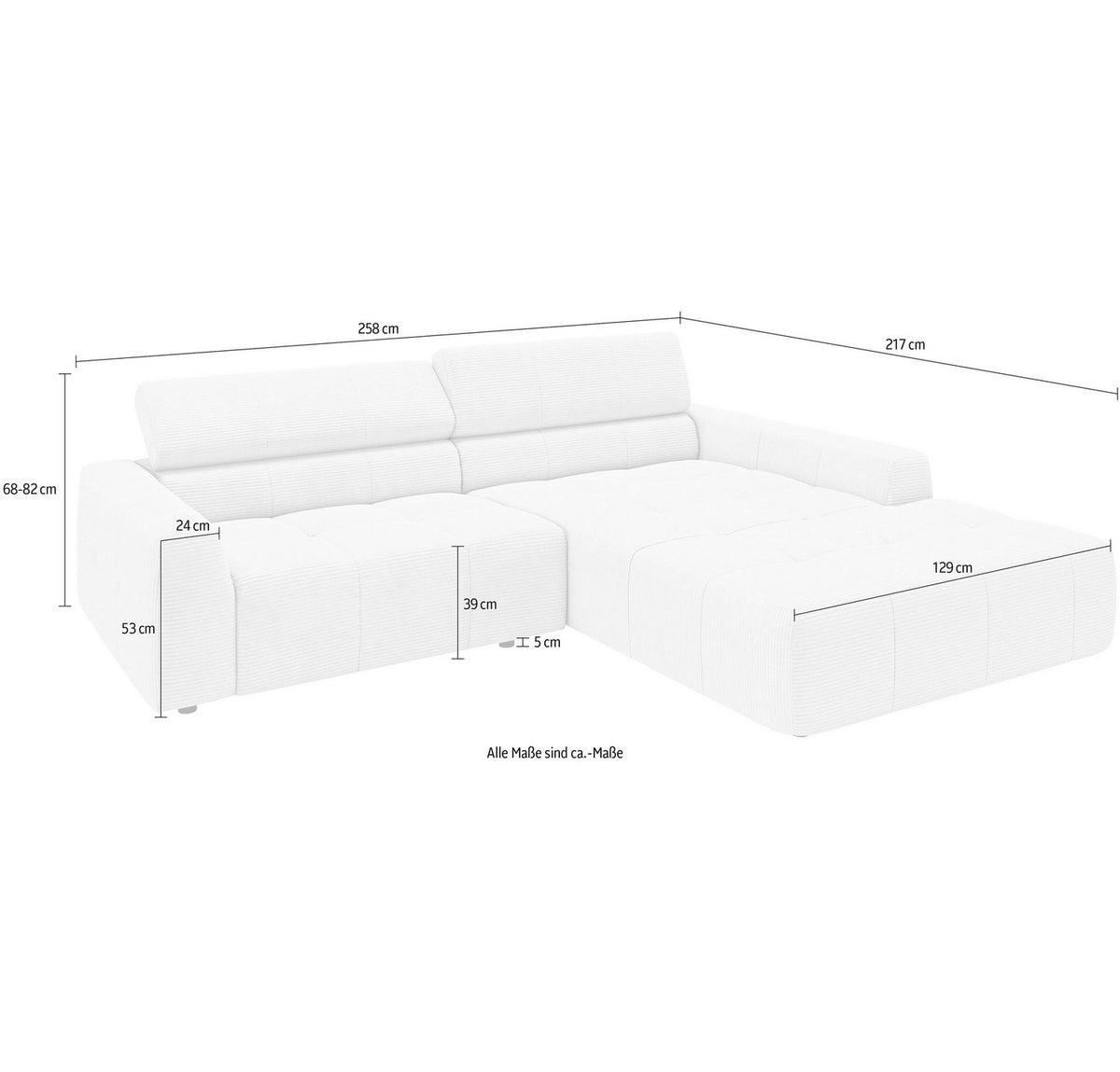 Cord Ecksofa DENVER in Weiß im Wohnzimmer