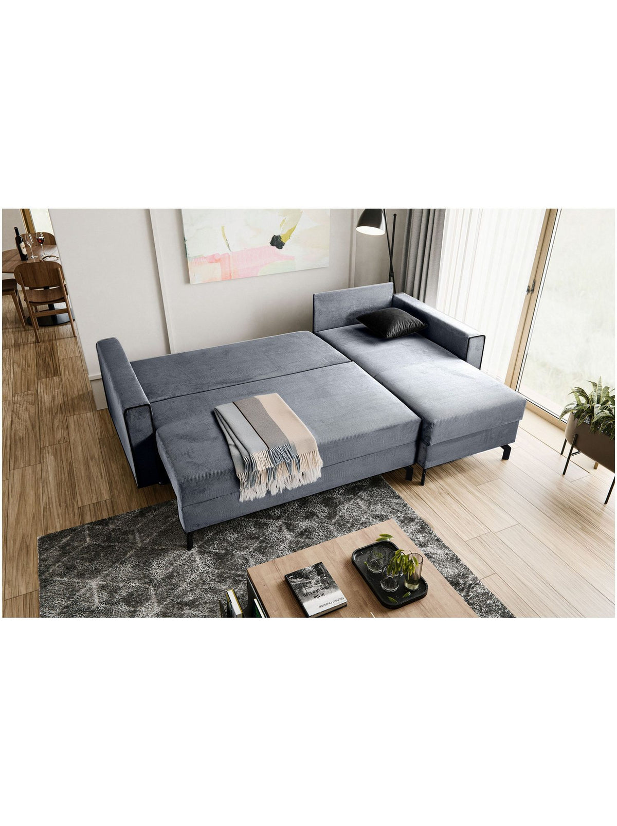 Cord Ecksofa MARTI mit schwarzen Winkelfuessen
