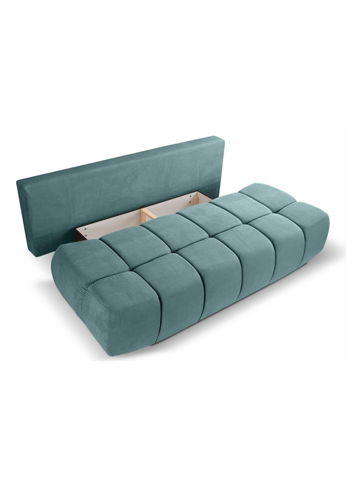 Cord Schlafsofa LAUDER in Mint-Blau im Wohnzimmer