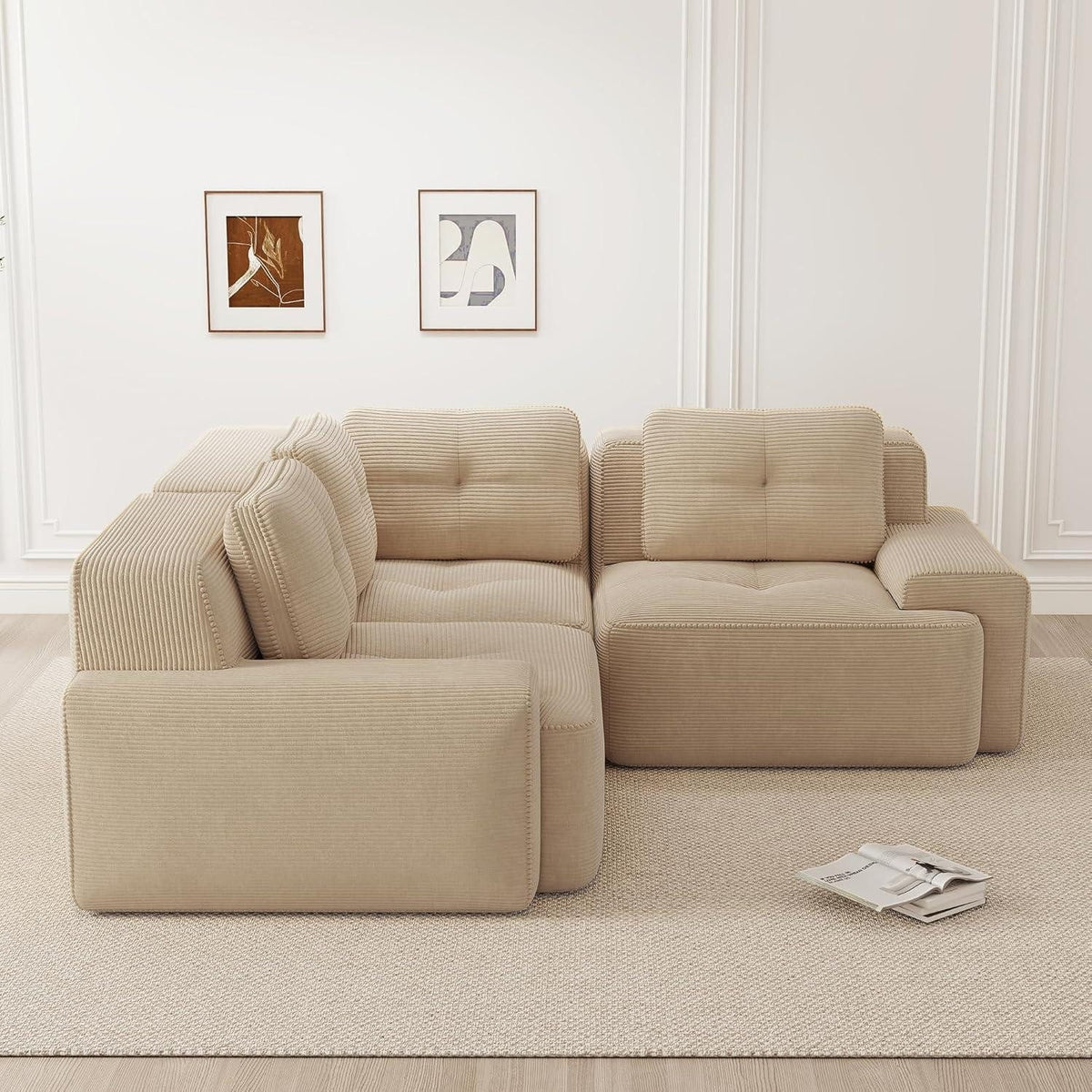 Tiefe Sitzfläche des modularen Cord Ecksofas