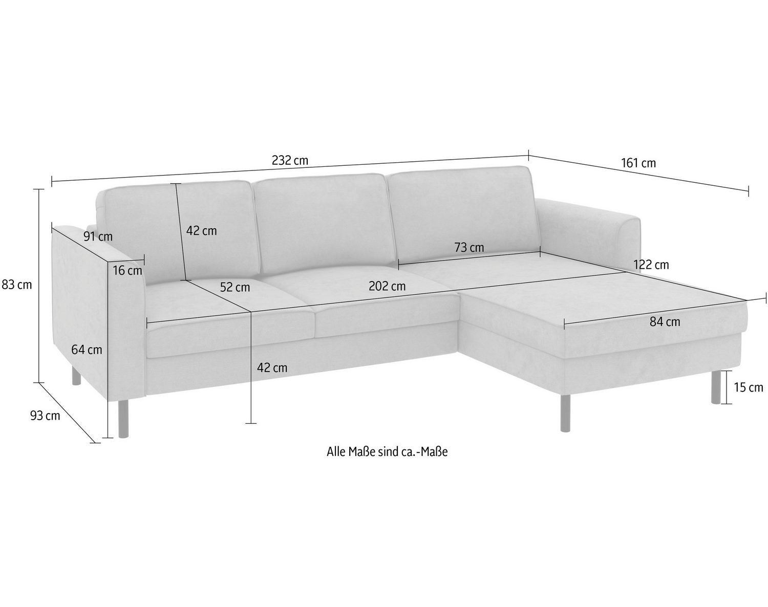 Cord Ecksofa BOOSTER II konischer Metallfuß in Schwarz