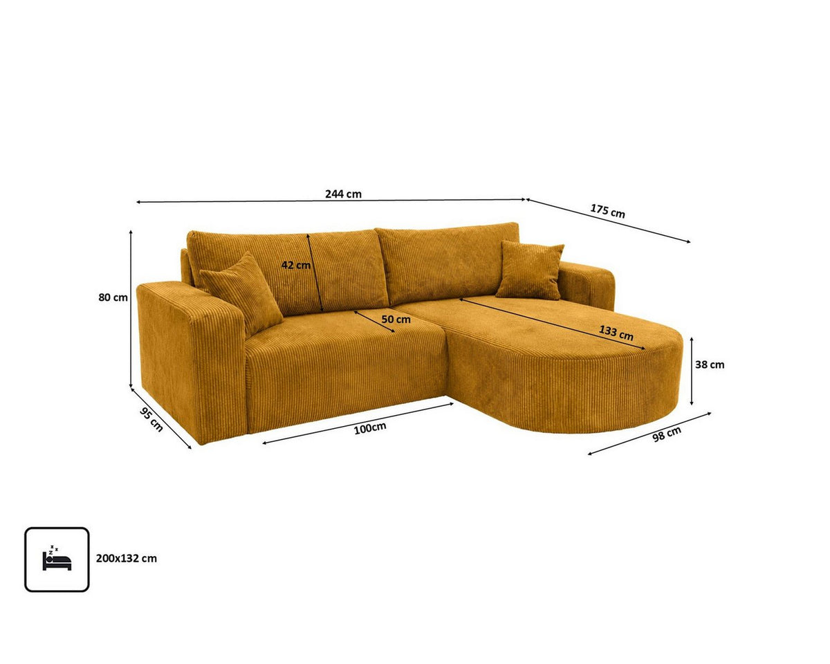Cord Ecksofa ROUND ONE in Senffarbe Ansicht 4