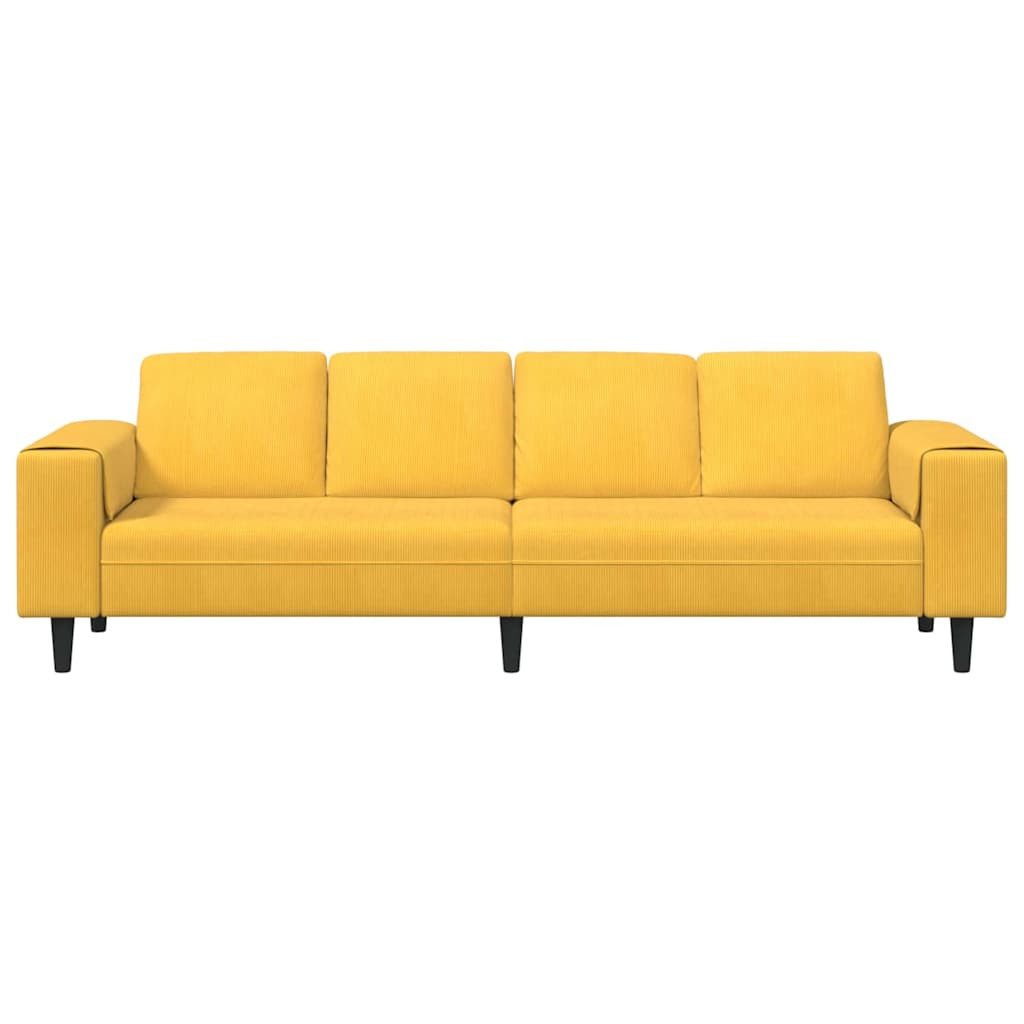 Cord Sofa in Hellgelb in seitlicher Ansicht