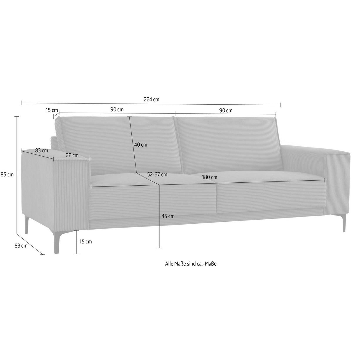 Cord Sofa OLAND in Hellbraun mit losen Rueckenkissen