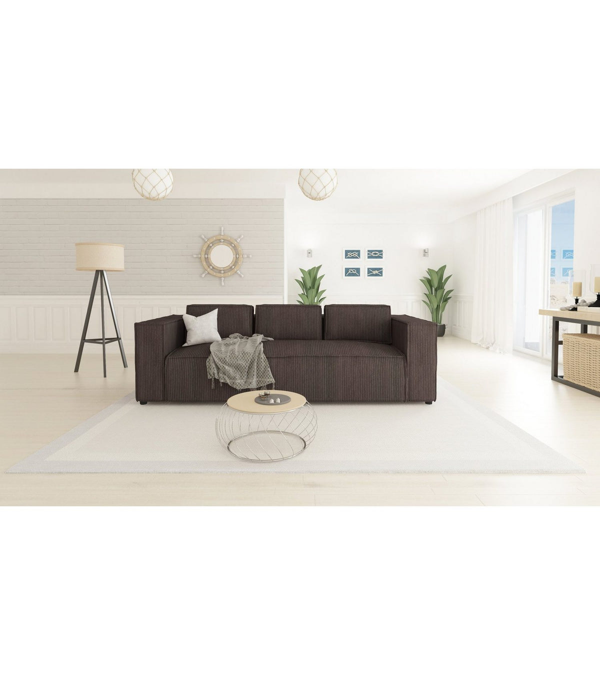 Sofa RENNE mit drei losen Rückenkissen im Wohnzimmer