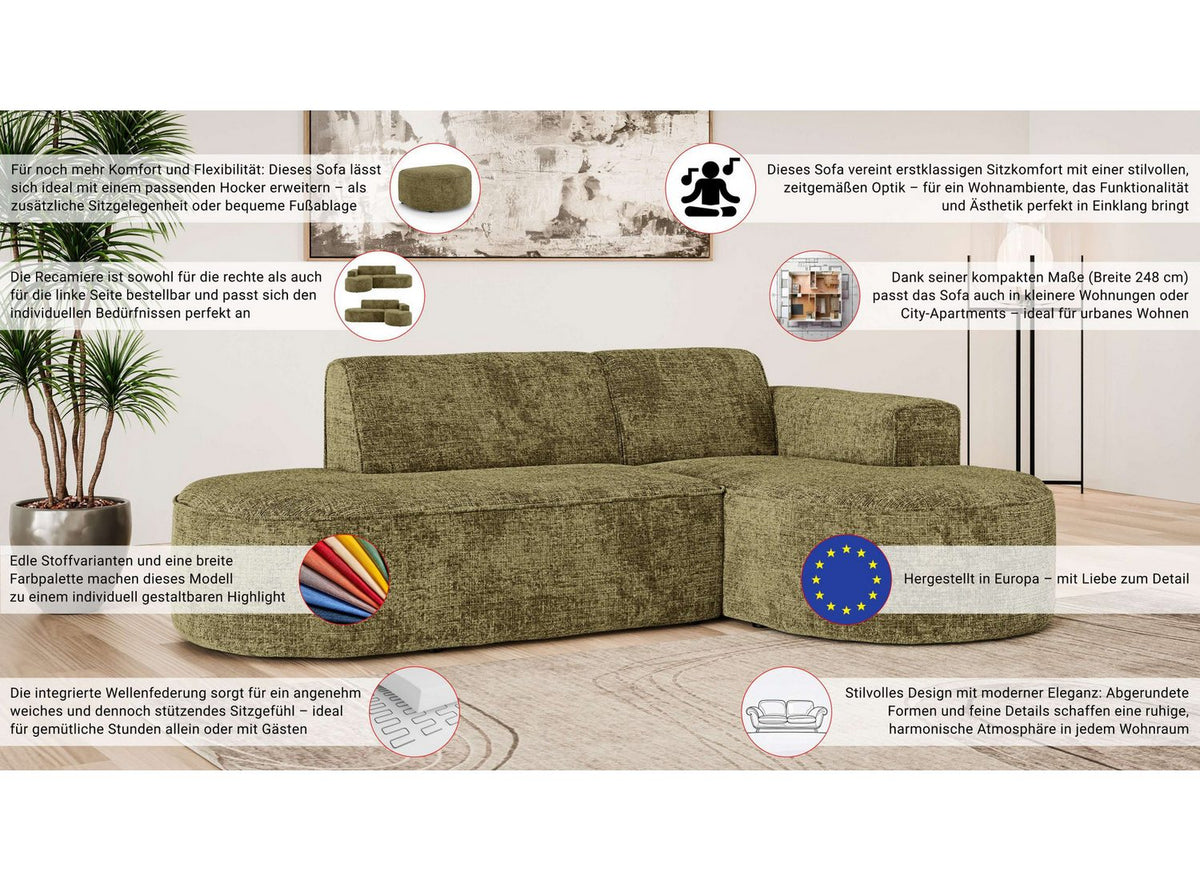 Cord Ecksofa ADELLA in Creme Ansicht 5