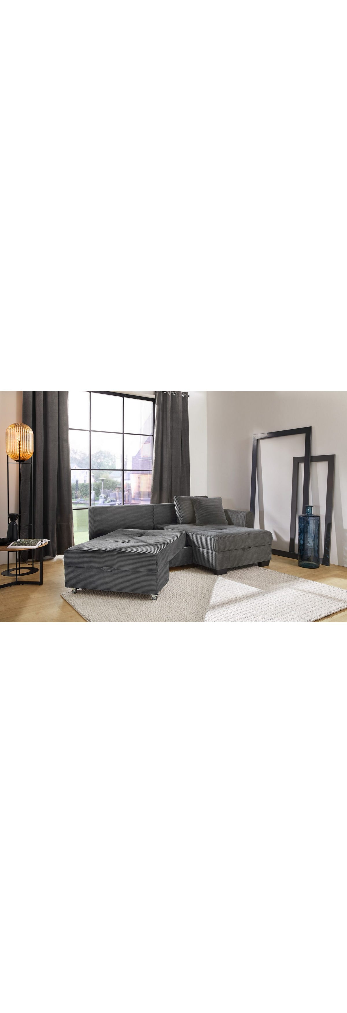 Cord Ecksofa FANTASY in Grau im Wohnzimmer