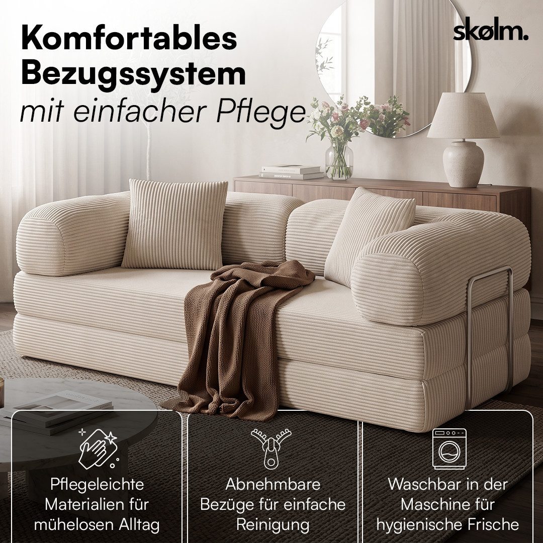 Cord Sofa KENNING verchromtes Stahlgestell an der Unterseite