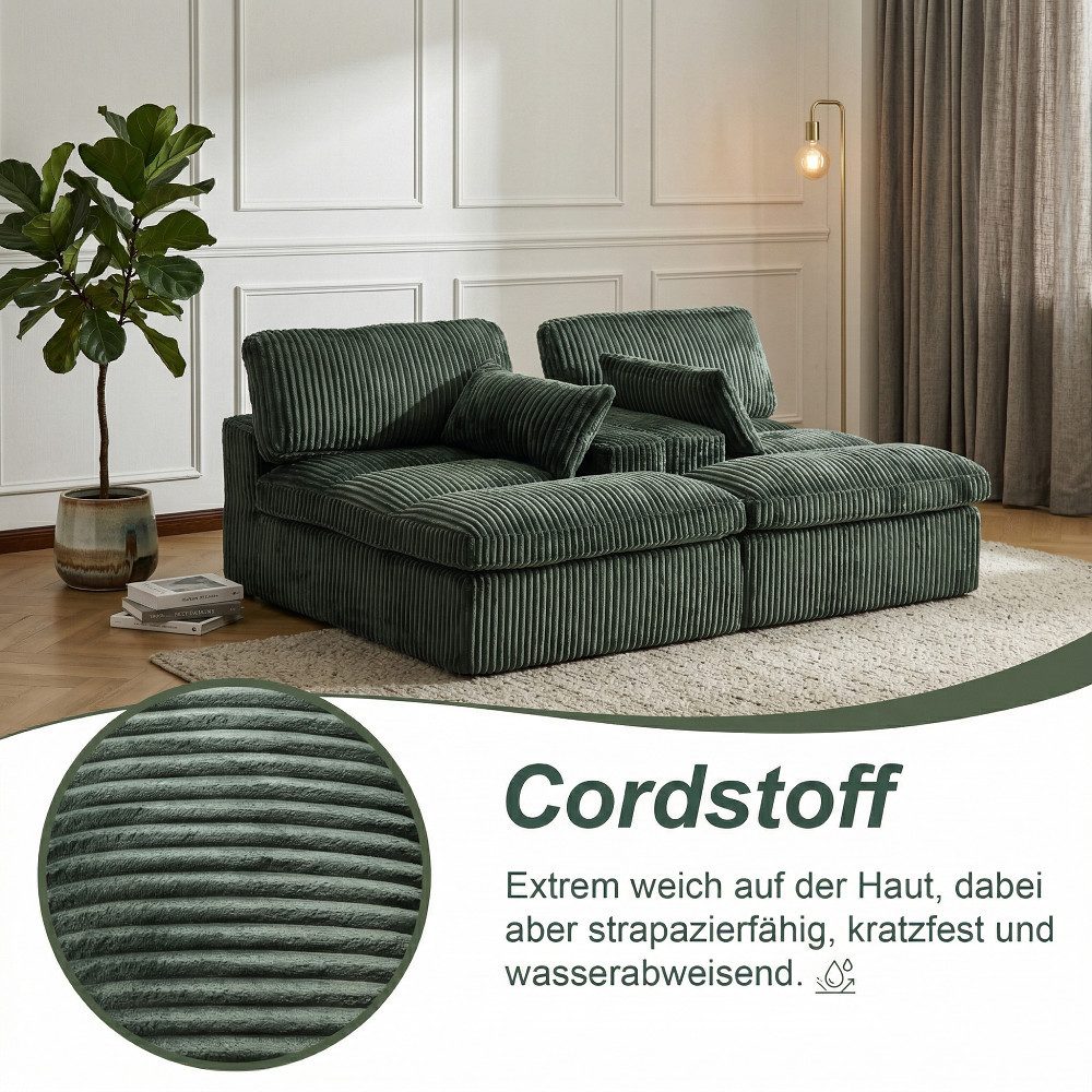 Cord Schlafsofa WHEELYOU in Grün im Wohnzimmer