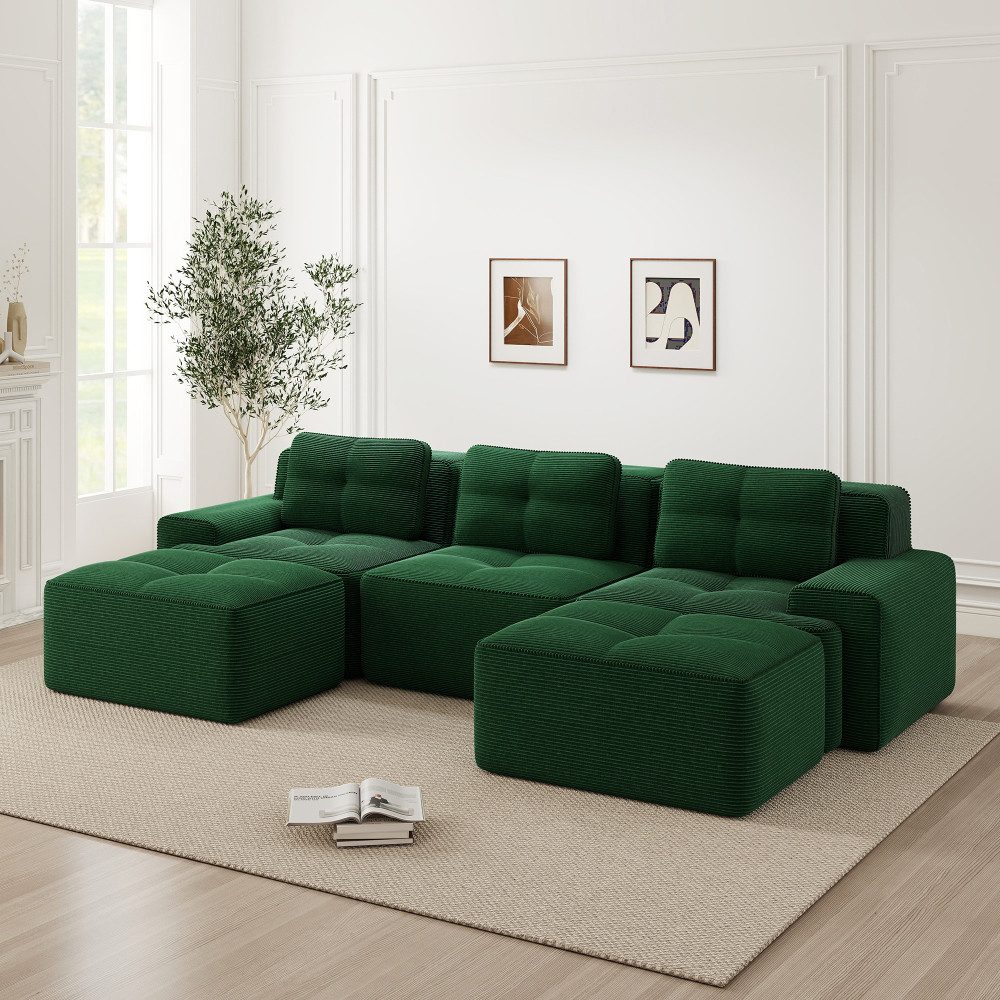 Hocker der modularen Cord Wohnlandschaft in Grün