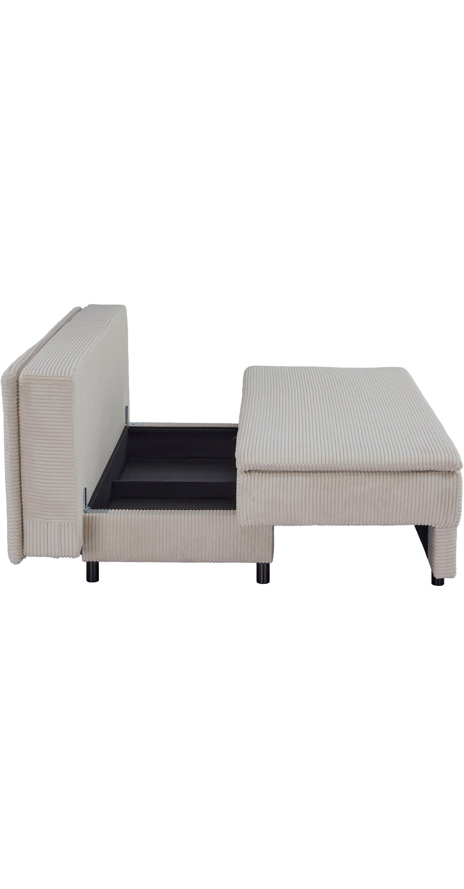 Detailaufnahme des soften Cord-Bezugs in Creme