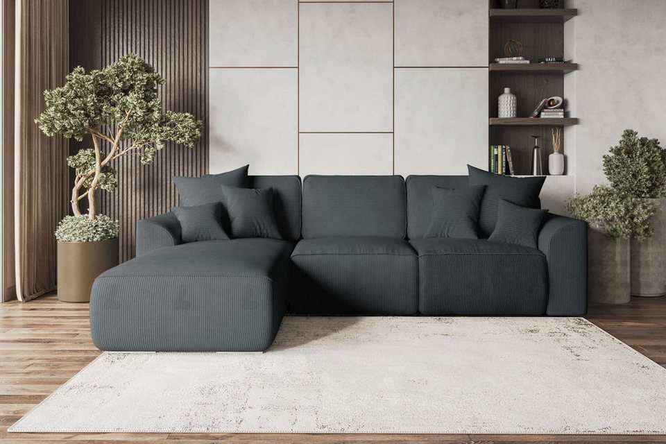 Cord Ecksofa GUSTO in Graphit mit Ottomane links