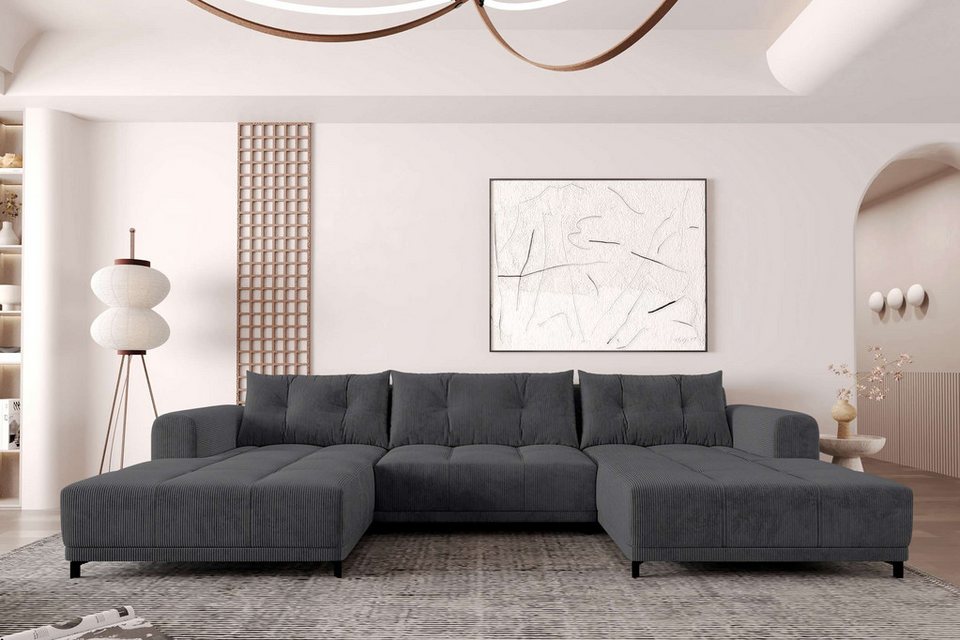 Cord Wohnlandschaft MASSIMO in U-Form in Graphit