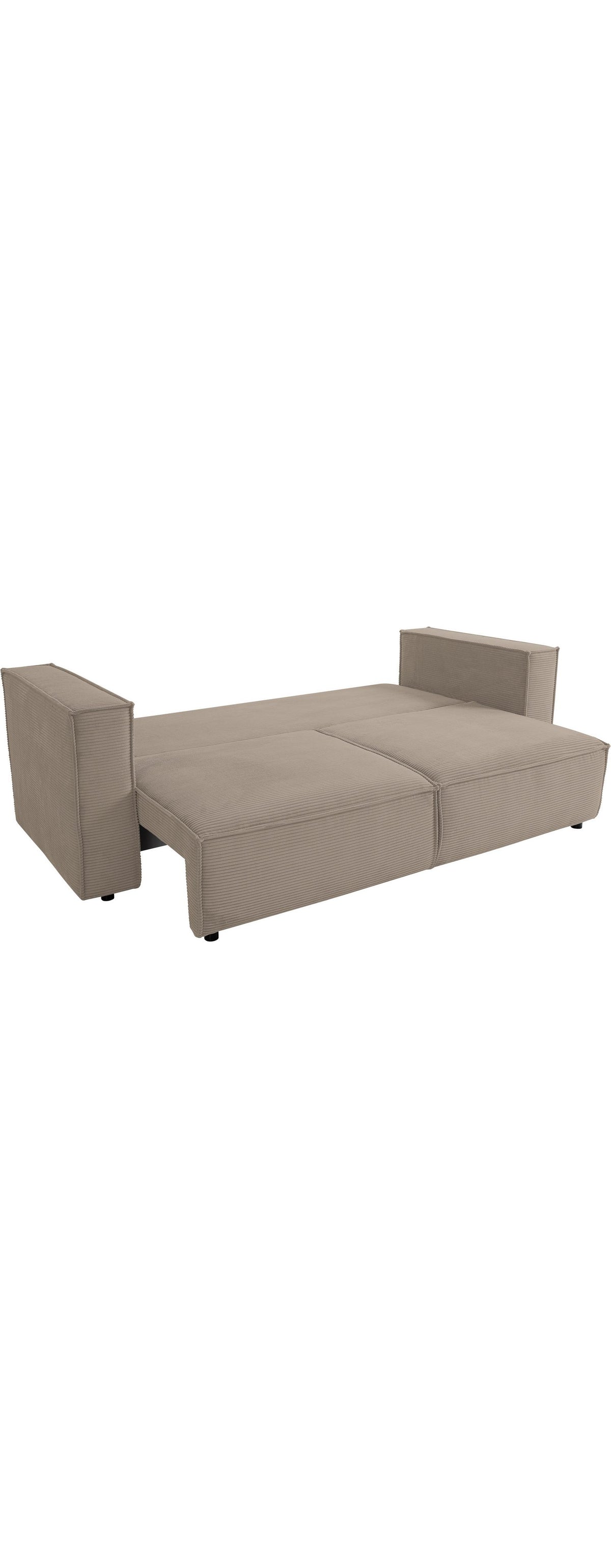 Nahaufnahme des Cordbezugs in Beige am Schlafsofa KANSAS