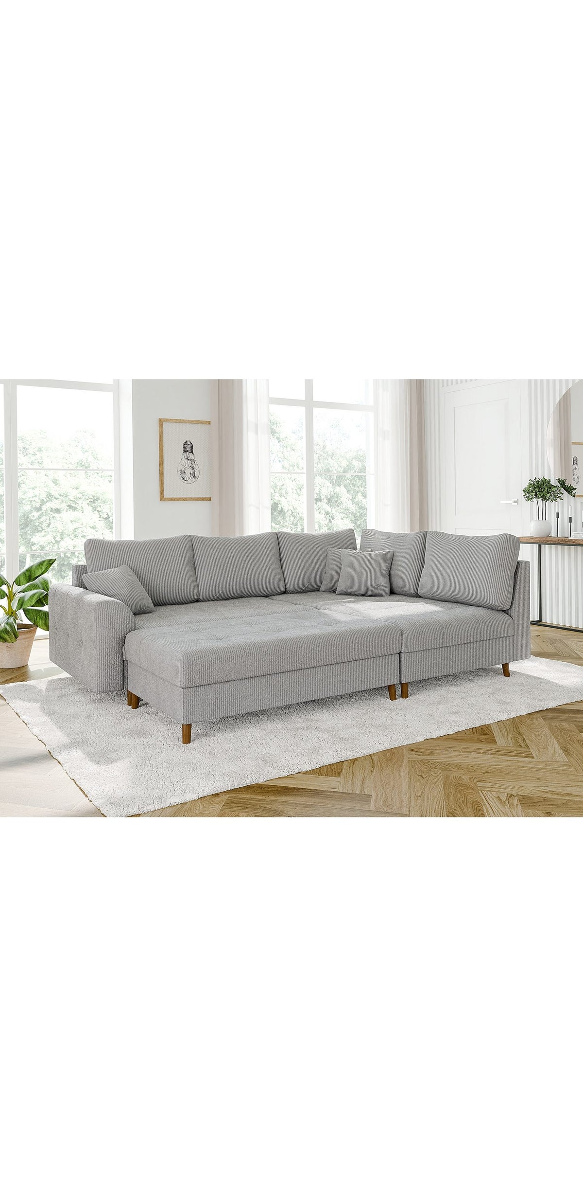 Cord Ecksofa ZARA in Hellgrau von der Seite