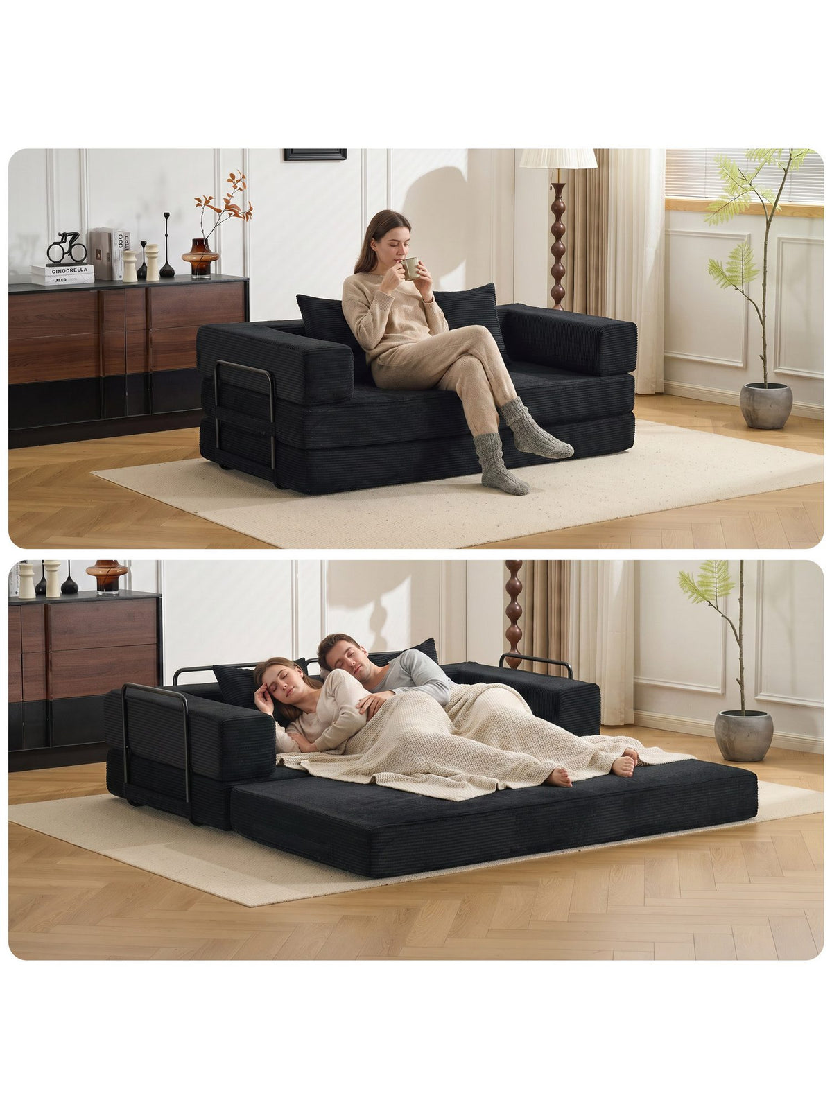 Modulares Cord Sofa in Schwarz als Sitzgelegenheit