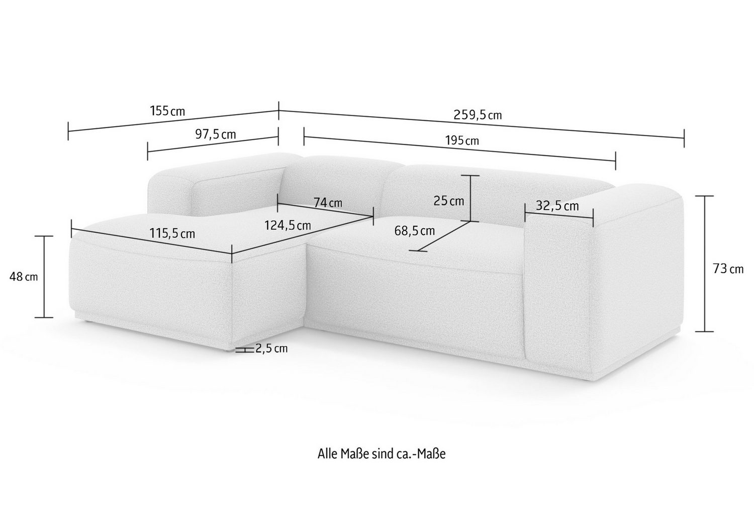 Cord Ecksofa EMMERIK in Creme Ansicht 6