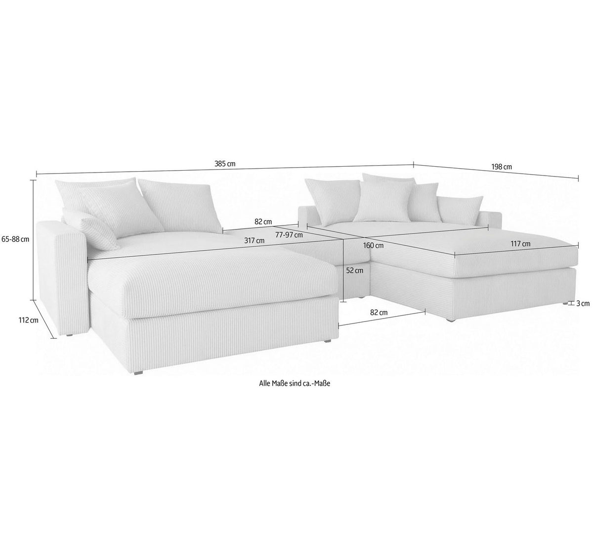 Seitenansicht der Cord Wohnlandschaft Cosy Lounge