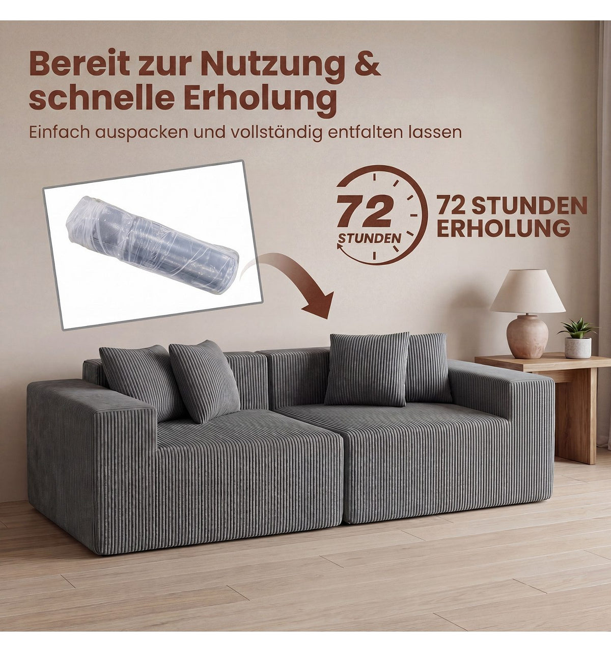 Cord Sofa 2-Sitzer rutschfeste Unterseite