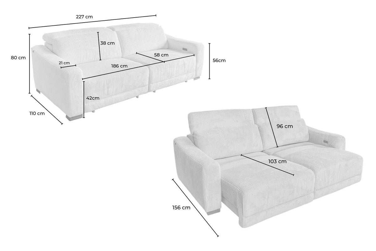 Cord Sofa KIANA Rueckansicht in Cremeweiss