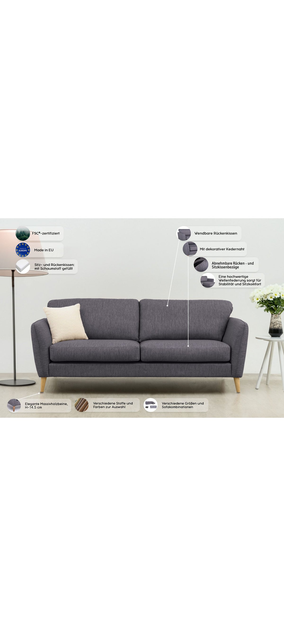 Lose Sitz- und Rueckenkissen des Cord Sofas MARSEILLE