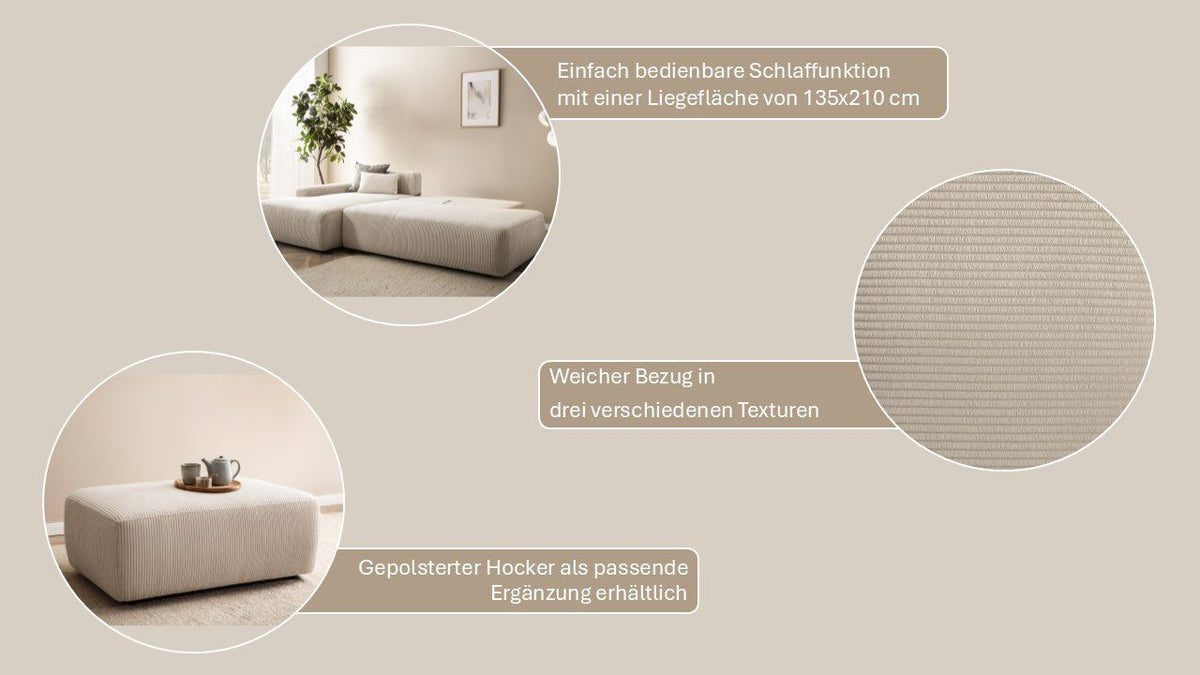 Recamiere links am Cord Ecksofa TORGE