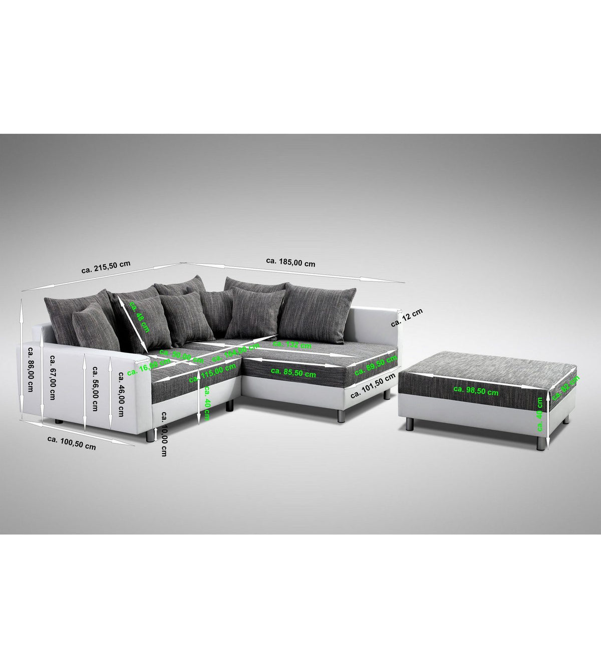 Cord Ecksofa MINSK R in Graphit Grau mit Hocker