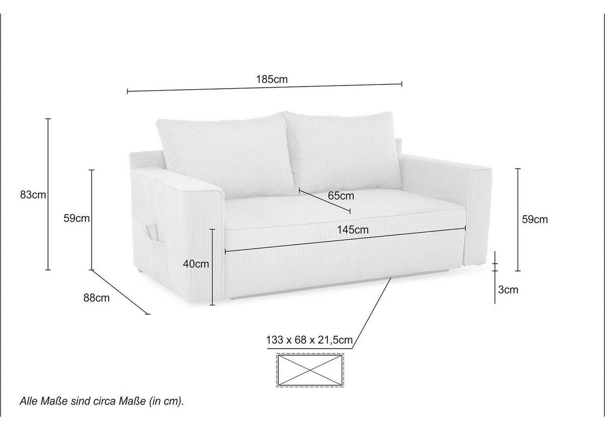 Detailansicht des Cordbezugs am Schlafsofa RON