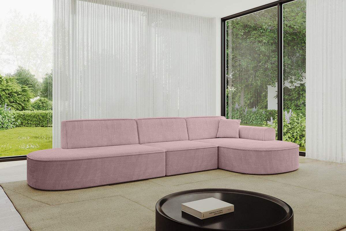 Cord Ecksofa MARI-L2 Rosa Ottomane mit Zierkissen