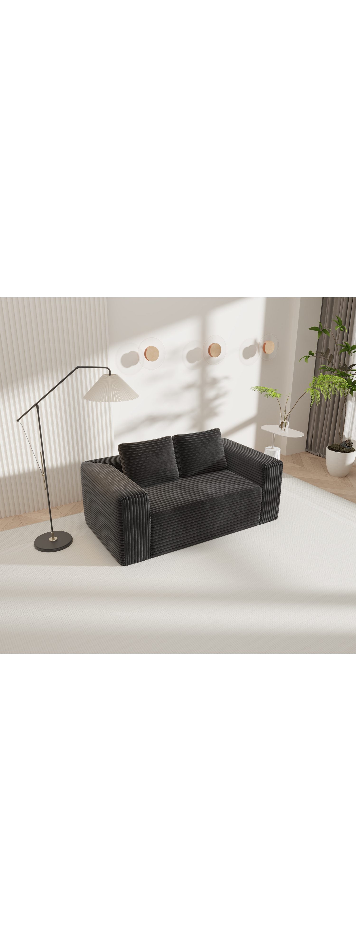 Schwarzes Cord Bodensofa ohne Gestell von vorne