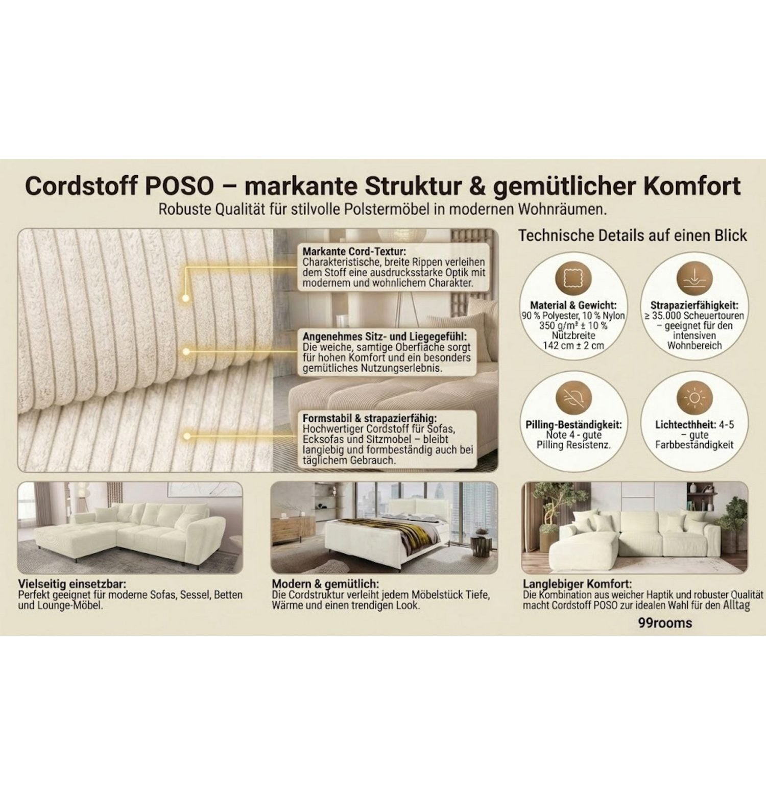 Detail des Cordstoffs POSO in Graphit