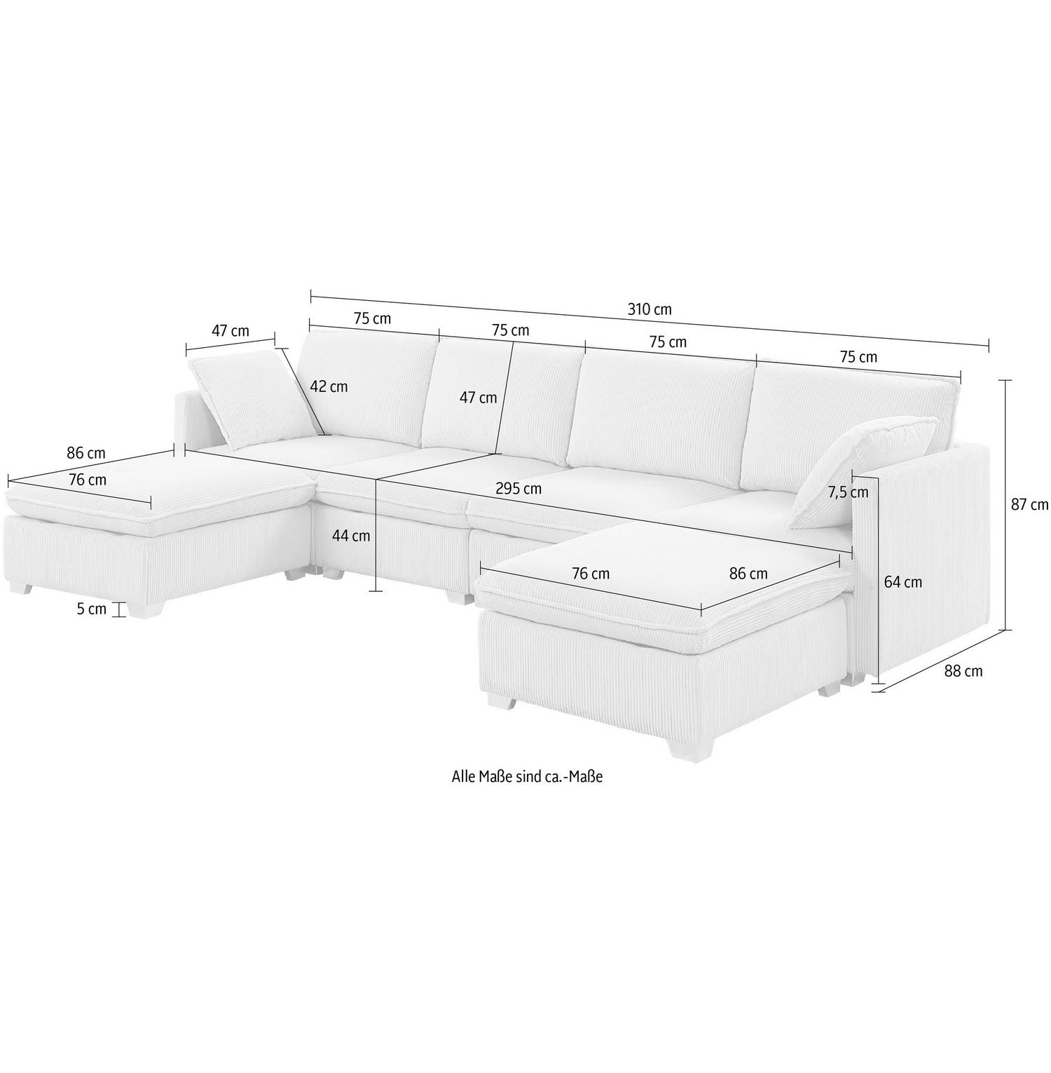 Hocker der modularen Wohnlandschaft MATTI in Creme