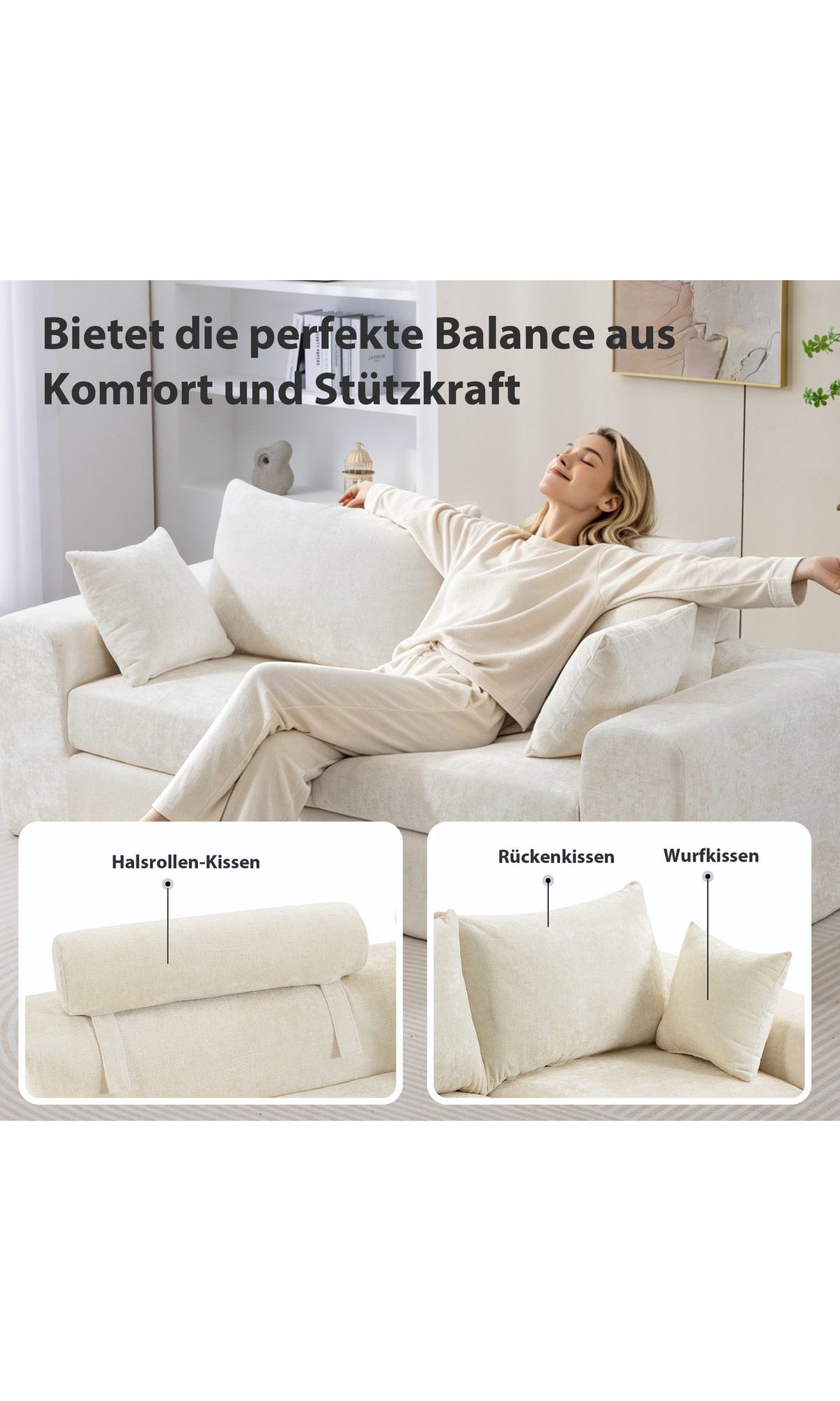 Breite Sitzfläche des beigen Cord Sofas