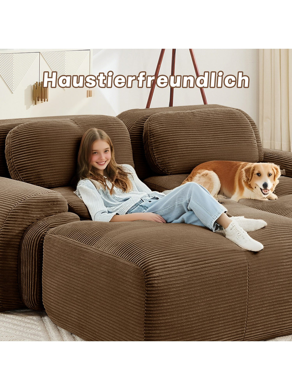 Seitenansicht des rahmenlosen Cord Sofas SPOLE