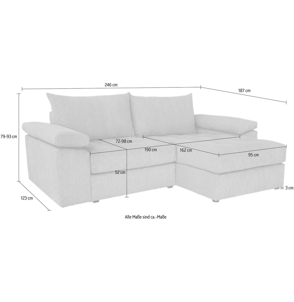 Cremefarbenes Cord Ecksofa SOFT und COSY PIK im Wohnraum
